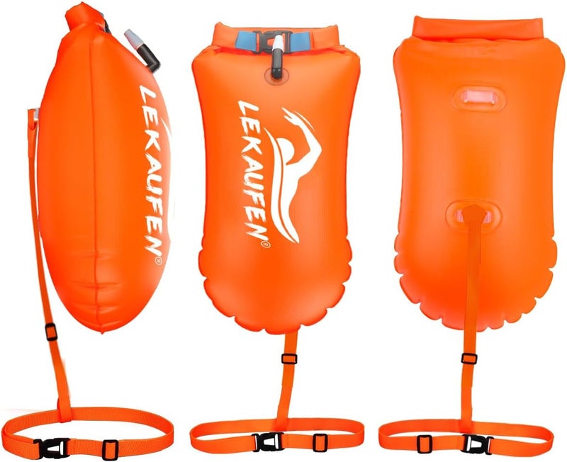 LeKaufen Swim Buoy for Open Water 2 Pack, 20L Swim Safety Float Waterproof Dry Bag for Swimmers Triathletes Kayakers Snorkelers, Swimming Pull Buoy for Safer Swim Training (Orange & Pink) - Image 4